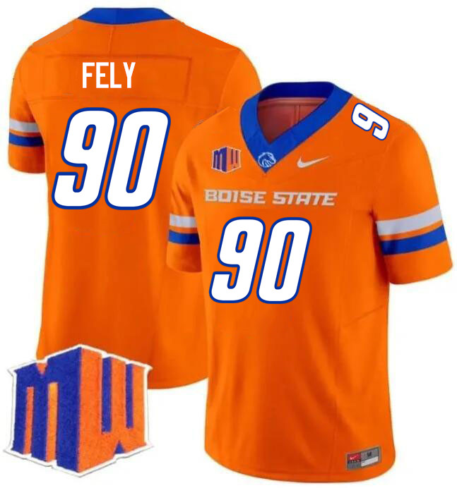 Braxton Fely Jersey, Boise State Broncos #90 Braxton Fely Football Jersey College Uniforms-Orange